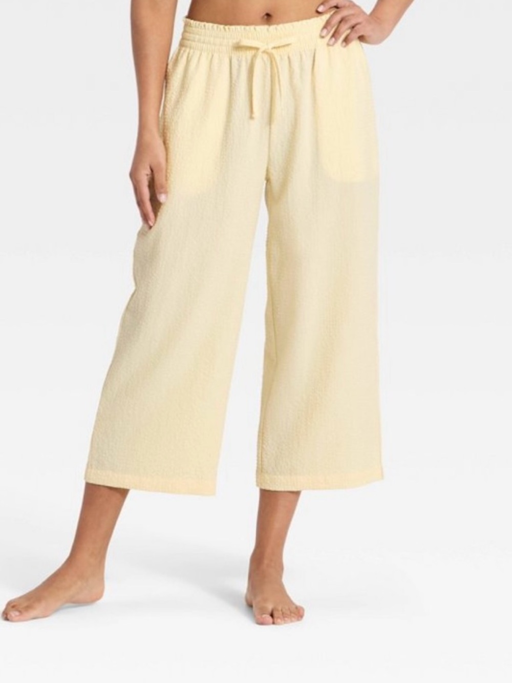 Auden Pajama Pants Loungewear Cropped Yellow Seersucker Size XL NWT